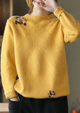 Rarove-Casual Yellow Embroidered Floral Knit Sweater Winter