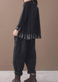 Rarove-Chunky black sweater tops false two pieces oversized o neck knitted blouse