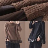 Rarove-Chunky black sweater tops false two pieces oversized o neck knitted blouse