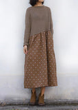 Rarove-Cozy brown Sweater Wardrobes Quotes o neck tunic patchwork knitwear