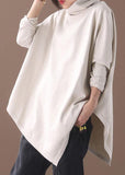 Rarove-DIY asymmetric hem cotton high neck blouses for women Fabrics beige white tops