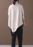 Rarove-DIY asymmetric hem cotton high neck blouses for women Fabrics beige white tops
