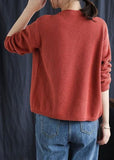 Rarove-Fitted Red V Neck Button Patchwork Fall Knitted Sweaters
