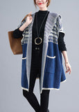 Rarove-French Blue hooded Casual side open Short Sleeve Fall Knit sweaters Coat
