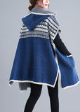 Rarove-French Blue hooded Casual side open Short Sleeve Fall Knit sweaters Coat