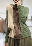 Rarove-Green Patchwork Knit Sweaters Turtle Neck Winter