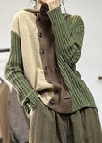 Rarove-Green Patchwork Knit Sweaters Turtle Neck Winter