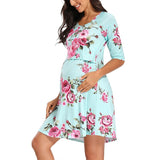 Women's Floral Maternity Dress Nursing Nightgown for Breastfeeding Nightshirt Sleepwear Half Sleeve Round Neck Pregnant Dress