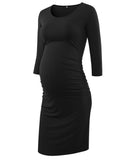 Women's 3/4 Sleeve Maternity Dresses Ruched Bodycon Striped Pregnancy Dress Pregnant Clothing Mama Casual Side Ruched Dress