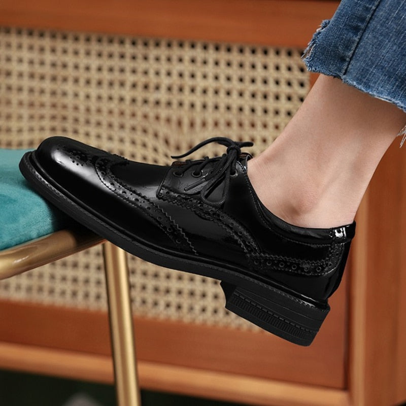 Rarove Black Friday Autumn Spring Women Oxford Flats Shapes Brogues Genuine Leather Office Outsole Mole Female Ballet Derby Shoes Ladies