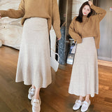 Rarove Thanksgiving Autumn Winter Thicken Cashmere Knitted Maternity Skirts Elastic Waist Belly A Line Long Skirts Clothes For Pregnant Women