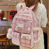 Rarove Back to school supplies Plaid Transparent PVC Kawaii Contrast Color Girls College Leisure Kawaii Backpack Large Nylon School Backpack For Women Bags