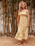 Rarove Summer Top Spaghetti Strap Fashion Back Elastic Zipper Women Camis Vintage Yellow Tartan Floral Print Tank Top