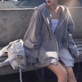 Rarove Oversized Zip Up Hoodie Women Plain Korean Fashion Simple Sweatshirt Pockets Big Size 5Xl Poleron Baggy Solid Hoodie Drawstring