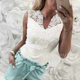 Rarove Back to School 2023 Summer Tops And Blouses Women Lace Sleeveless V Neck Shirts Casual Sexy Vest Tops Female