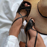 Rarove Mid Heel Sandals Summer Handmade Ladies Heels Mixed Colors Women Slip-On Peep Toe Ladies Pumps Square Heel Casual Shoes