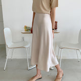 Rarove Black Friday Summer Spring Women Elegant High Waist Satin Skirt Female Casual A-Line Midi Silk Fashion Skirt