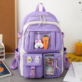 Rarove Back to school supplies New 4 Pcs Sets Purple Colour Children's School Backpack Kawaii Women's Backpack Bookbag School Bags For Girls Mochila