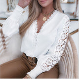 Rarove Autumn outfits 2023 New Elegant Tops And Blouses Women Lace Long Sleeve V Neck Blouse Shirts Blouses Spring Autumn Casual Ladies Tops
