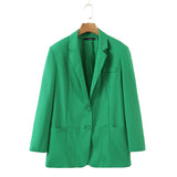 Rarove Women Fashion Loose Blazer Mujer Double Pockets Single Breasted Chic Suit Jacket Ladies Green Streetwear Outerwear