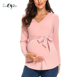 Women's Maternity Tops Long Sleeve Breastfeeding Tunic Blouses V Neck Casual Cute Comformation Pregnancy Blouse Shirts