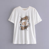 Rarove Spring Summer Girls Loose Cotton T-Shirt Cartoon Letter Printing Casual O-Neck Simple Tees Tops New Arrivals