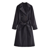 Rarove Elegant Lapel Double Breasted Long Women Trench Coats 2023 Autumn Winter Overcoat Full Sleeve Belted Ladies Windbreaker