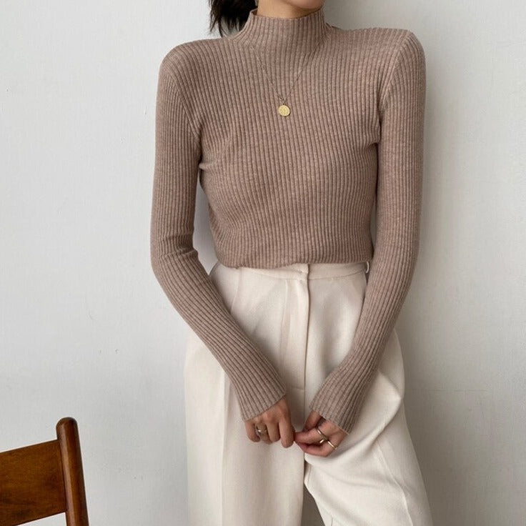 Fall outfits 2022 Chic Casual Half Turtleneck Women Sweaters 2022 Autumn Winter Pullovers Full Sleeve Stretched Female Knitted Tops