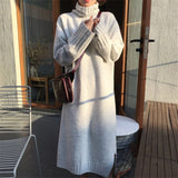 Thicken Oversized Autumn Winter Dress Turtleneck Women Sweater Dress Long Female Jumper Dress Knitted Vestidos 2022