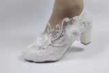 Rarove  White Flower Pumps New arrival womens wedding shoes Bride High heels platform shoes for woman ladies party dress shoes