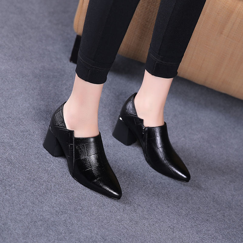 Graduation Prom FHANCHU 2022 New Women Pumps,Square High Heels,Soft PU Leather Work Shoes For Office Lady,Pointed Toe,Side Zip,Black,Dropship