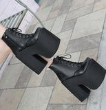 Height 17cm Chunky Heel Motorcycle Boots Women Platform Ankle Boots Punk Cosplay Thick Sole Goth Girls Shoes Big Size 43