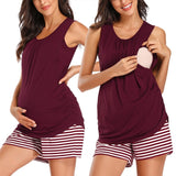Maternity Sleep & Lounge 2-Piece set Womens Pregnancy Sleeveless Tank Tops Striped Breastfeeding Maternity Clothes