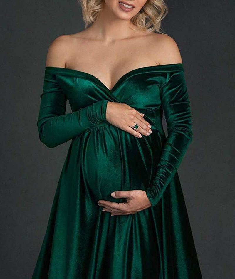 Rarove- New Velvet Maternity Dresses V-Neck Long Pregnancy Photography Dress Maxi Maternity Gown For Pregnant Women Photo Shoot Props