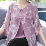 Women Spring Summer Style Chiffon Blouses Shirts Lady Casual Half Sleeve O-Neck Chiffon Blusas Tops ZZ0850-1