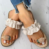 Rarove Lowest Price New Women Slipper Pineapple Pearl Flat Toe Bohemia Casual Shoes Beach Sandals Ladies Shoes Platform Sandalias