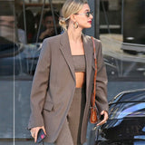 Rarove Office Wear Single Button Blazer Coat Women Fashion Vintage Brown Long Sleeve Pockets Female Outerwear Autumn
