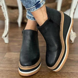 Rarove Back to school supplies Fashion Women Short Boots Round Toe High Top Platform Wedges Retro Booties Soft Leather Zipper Comfortable Ankle Boots For Woman