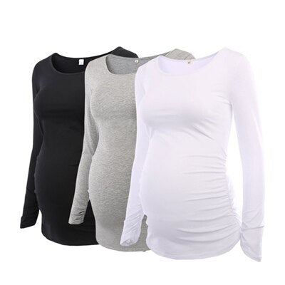 Women's Maternity Long Sleeve Pregnant Blouses Tops Flattering Side Ruching Maternity Clothes Pregnancy T-Shirt