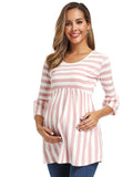Ruffle Maternity Tops Loose Pregnancy Blouse Striped T-shirt Tunic 3 Quarter Casual Maternity Clothes Pregnant Womens Clothing