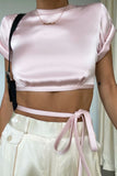 Rarove Elegant Satin Summer Top Camis Women Sexy Backless Bandage Crop Top White Short Tops 2022 Blusas De Mujer