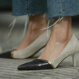 RAROVE Autumn Women High Heels Pointed Toe Ladies Pumps Shoes Patchwork PU Leather Elegant Stiletto Women's Shoes