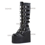 RAROVE Halloween Brand Halloween Gift Large Size 34-48 Black Gothic Style Cool Punk Calf Motorcycle Boots Comfy Flat Platform Heels Woman Shoes