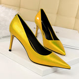 Rarove 2022 Women 8Cm High Heels Pumps Plus Size 43 Pointed Toe Luxury Valentine Lady Shoes Low Heel Scarpins Yellow Green Blue Pumps