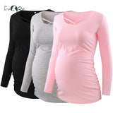 Rarove 1 Pack SAVE Mama Maternity Top Maternity Clothes Side Ruched O Neck Cross Long Sleeve Pregnancy Blouses Womens C
