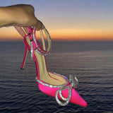 Rarove New Rhinestone Butterfly-knot Sandals Fine Heel Sandals Women Crystal Fairy Wind Pink Bow Tie With Diamond High Heels