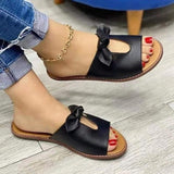 Rarove Women Slippers Fashion Butterfly Knot Casual Flat Sandals Peep Toe Solid Color Non-Slip Ladies Slides Plus Size Female Shoe
