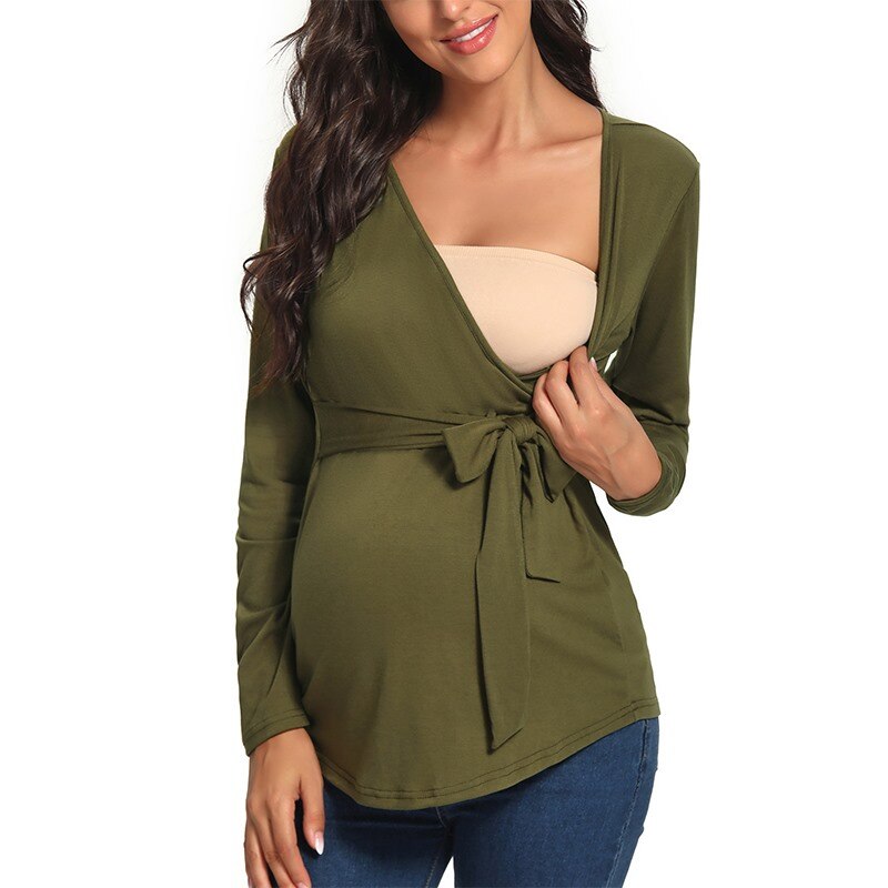Women's Maternity Tops Long Sleeve Breastfeeding Tunic Blouses V Neck Casual Cute Comformation Pregnancy Blouse Shirts