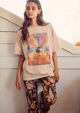 Rarove Spring Summer Baggy Tee Fashion Ribbed Collar For Texture Screen Printed Oversized Fit Cotton Tshirt For Women