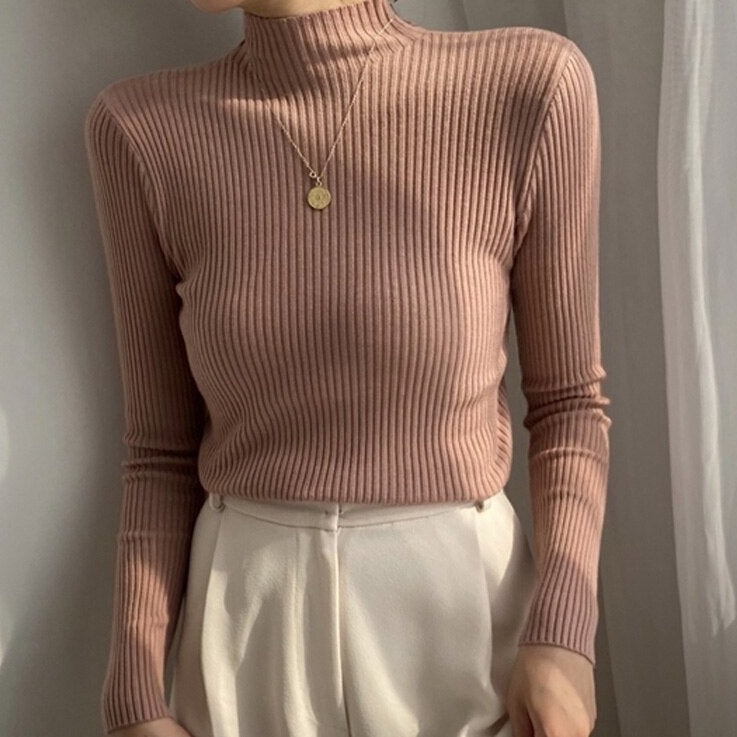Rarove Fall outfits 2023 Chic Casual Half Turtleneck Women Sweaters 2022 Autumn Winter Pullovers Full Sleeve Stretched Female Knitted Tops